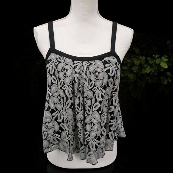 Free People ✦ Embroidered Floral Camisole ✦ Sheer Black Mesh w/ Strappy Back Zip - Picture 4 of 12